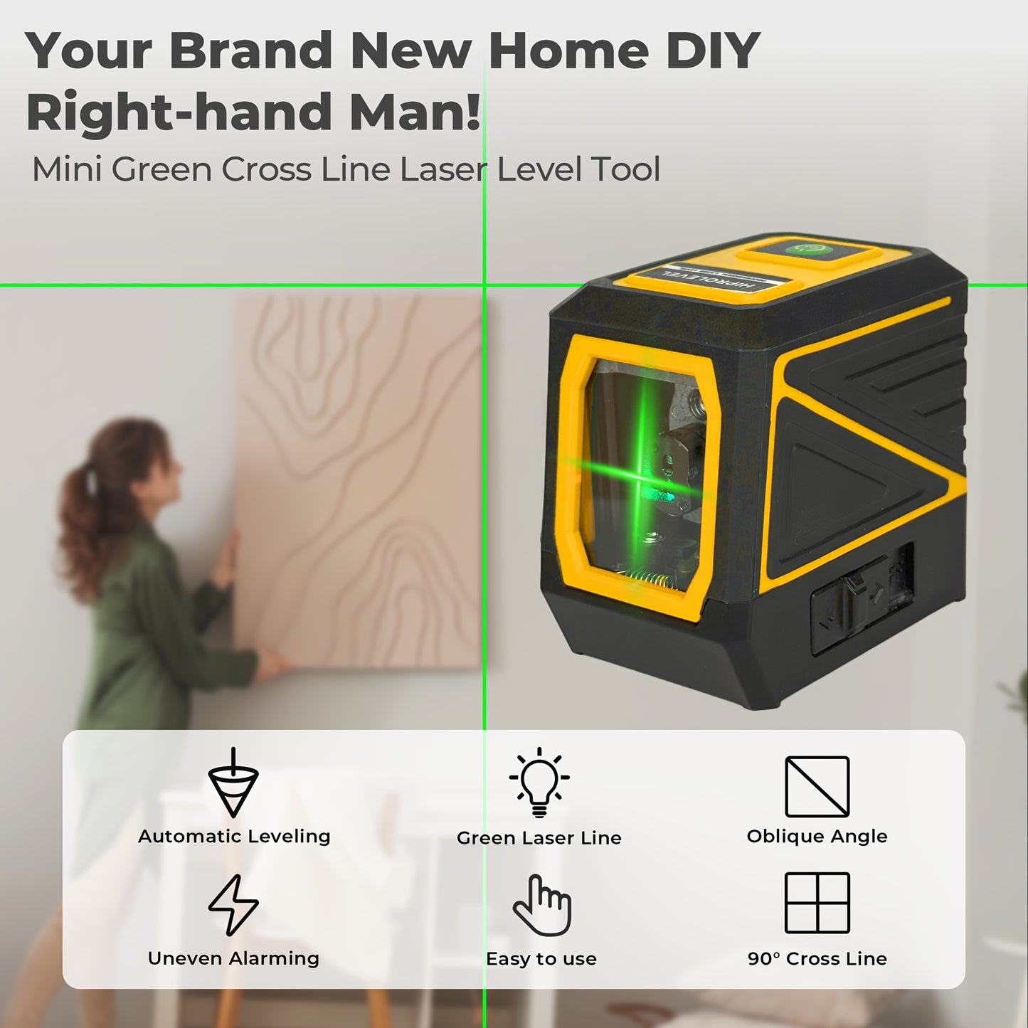 Mini Laser Level, Automatic Leveling Tool, High Precision, High Brightness Cross Line Laser Beam