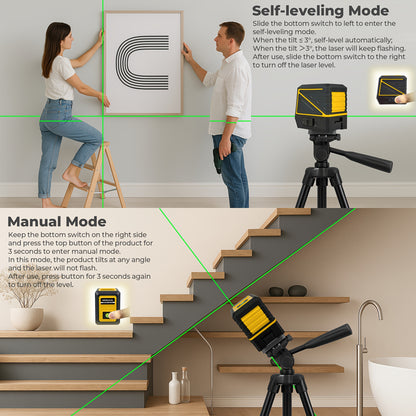 Mini Laser Level, Automatic Leveling Tool, High Precision, High Brightness Cross Line Laser Beam